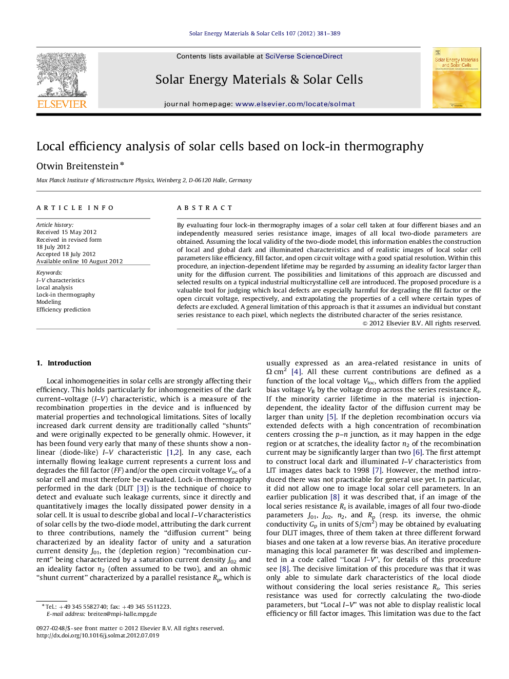 Local efficiency analysis of solar cells based on lock-in thermography