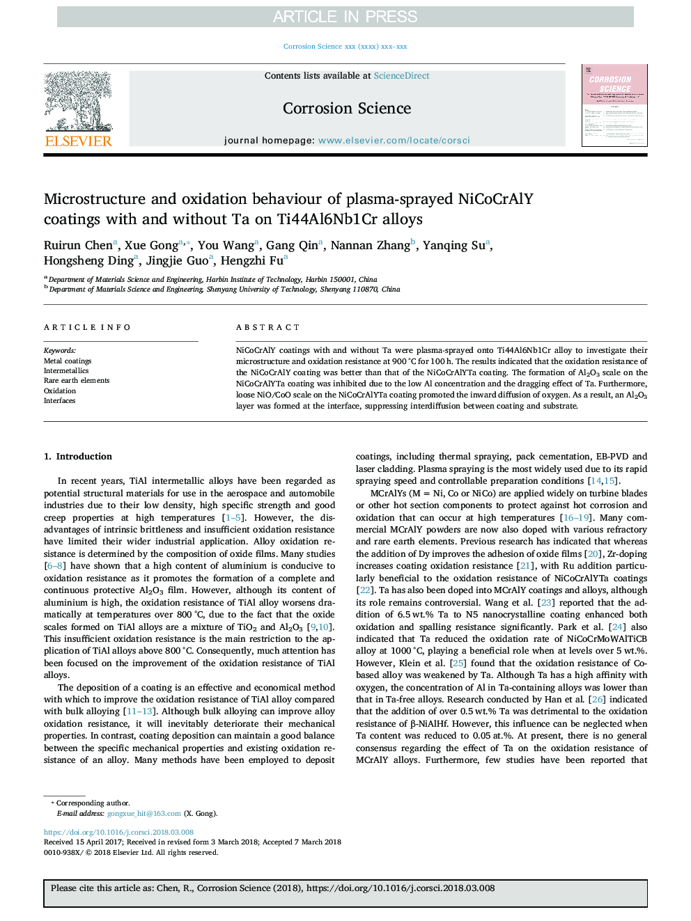 Microstructure and oxidation behaviour of plasma-sprayed NiCoCrAlY coatings with and without Ta on Ti44Al6Nb1Cr alloys