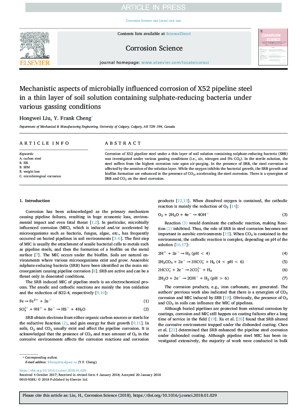 Mechanistic aspects of microbially influenced corrosion of X52 pipeline steel in a thin layer of soil solution containing sulphate-reducing bacteria under various gassing conditions