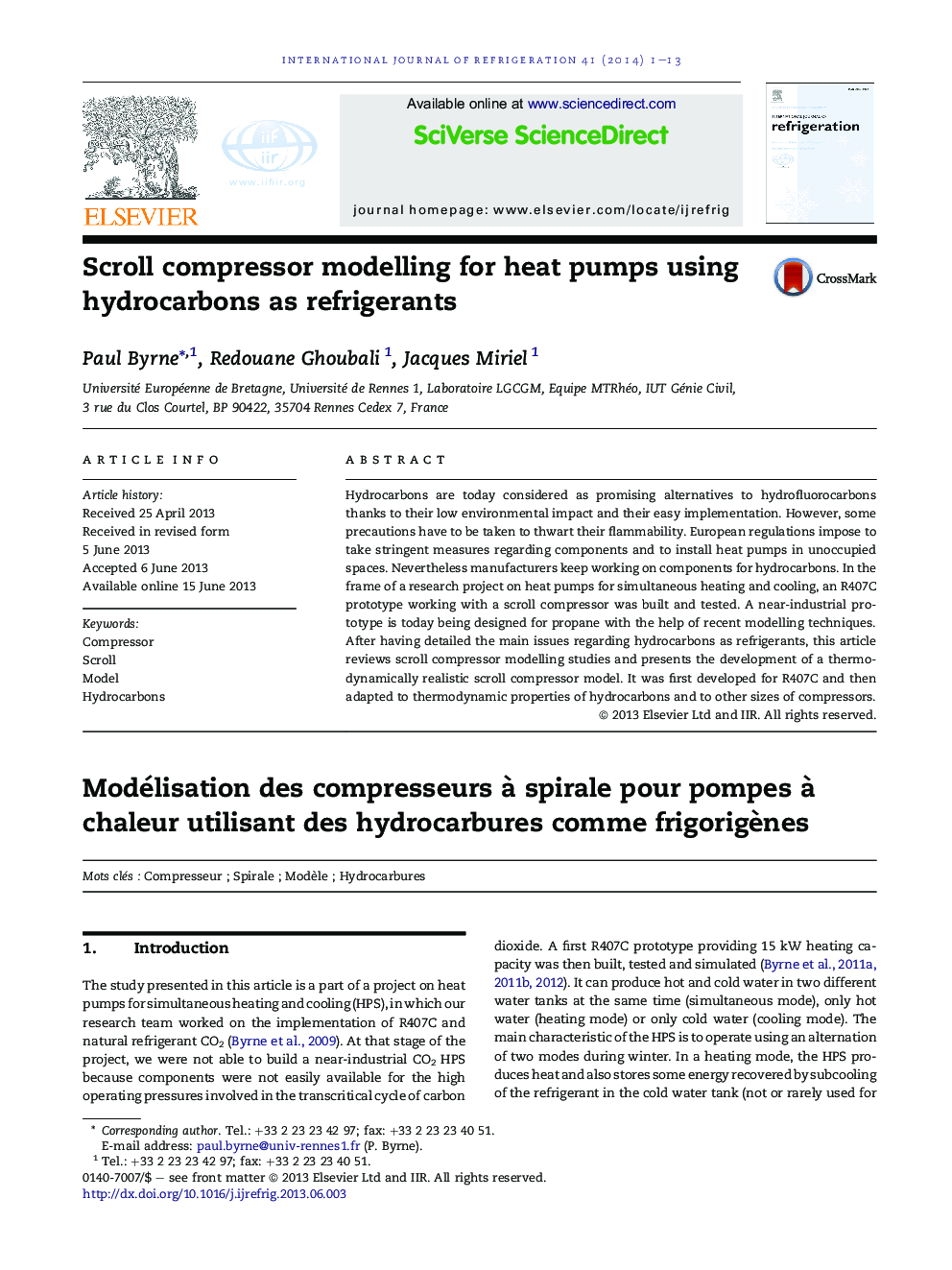 Scroll compressor modelling for heat pumps using hydrocarbons as refrigerants