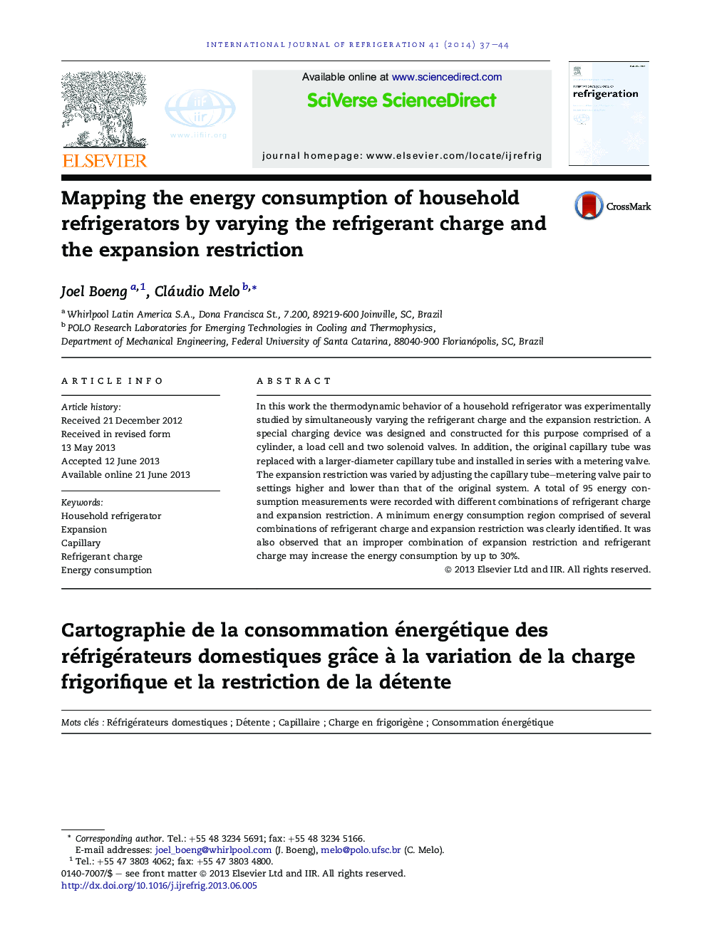 Mapping the energy consumption of household refrigerators by varying the refrigerant charge and the expansion restriction