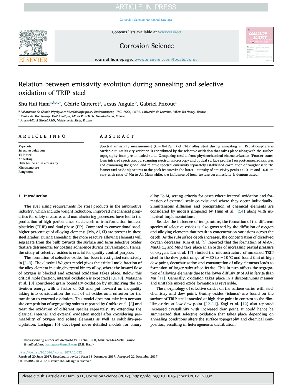 Relation between emissivity evolution during annealing and selective oxidation of TRIP steel