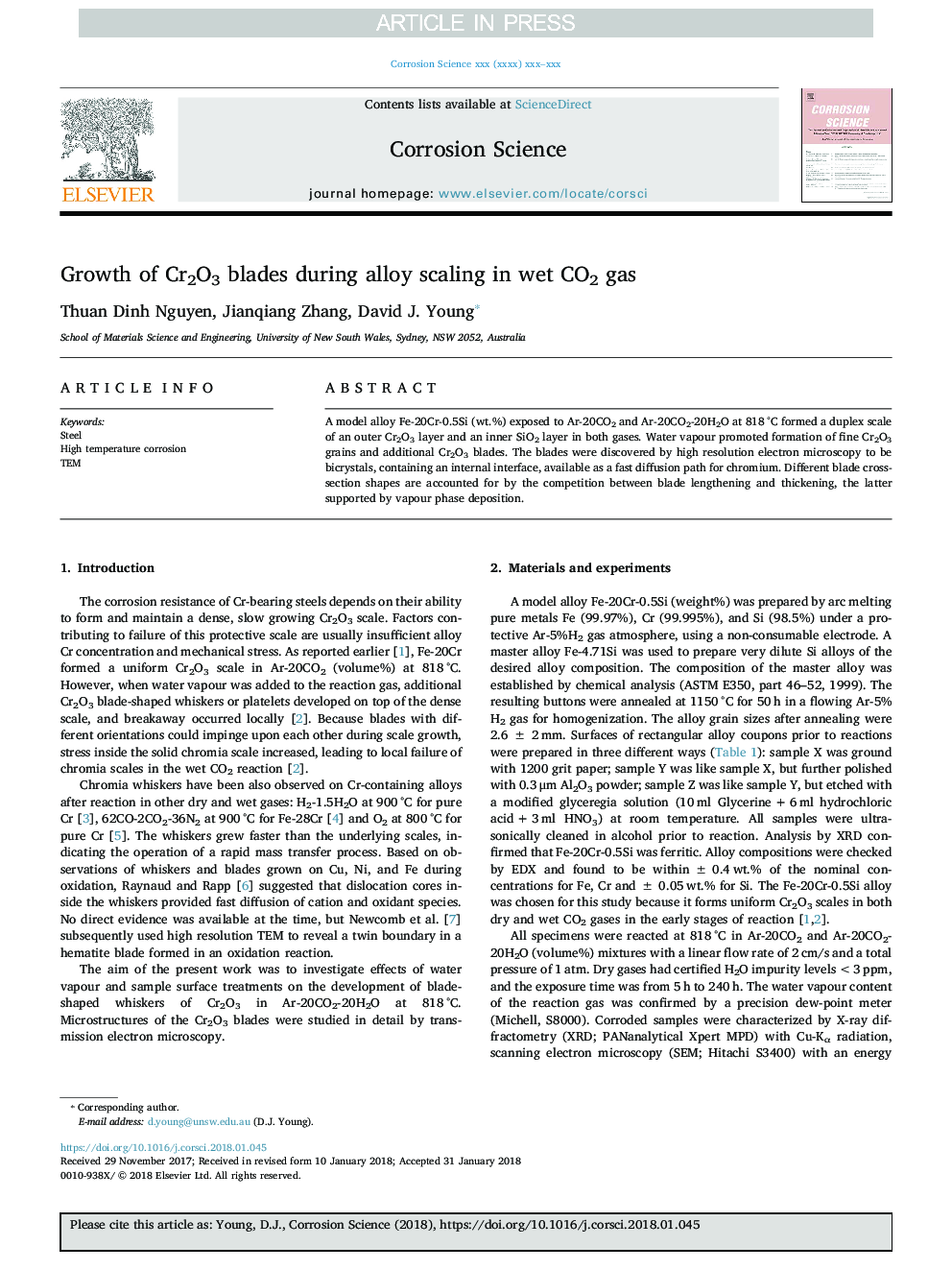 Growth of Cr2O3 blades during alloy scaling in wet CO2 gas