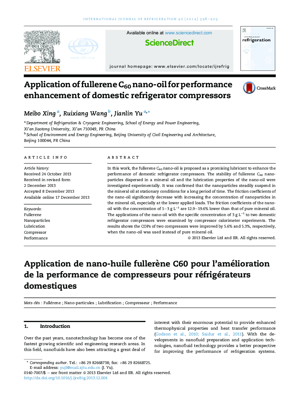 Application of fullerene C60 nano-oil for performance enhancement of domestic refrigerator compressors