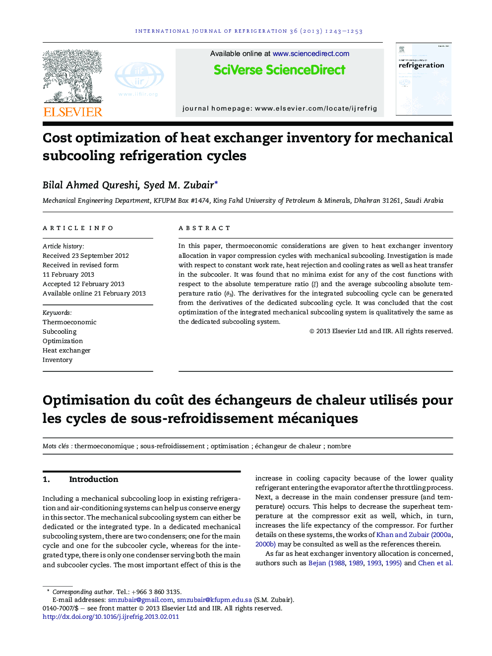 Cost optimization of heat exchanger inventory for mechanical subcooling refrigeration cycles
