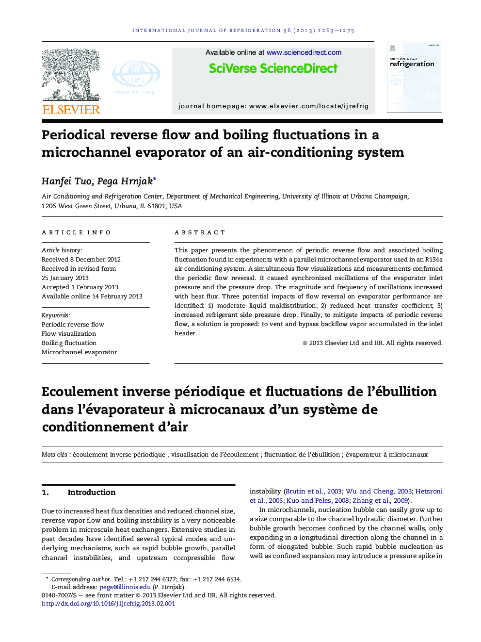 Periodical reverse flow and boiling fluctuations in a microchannel evaporator of an air-conditioning system