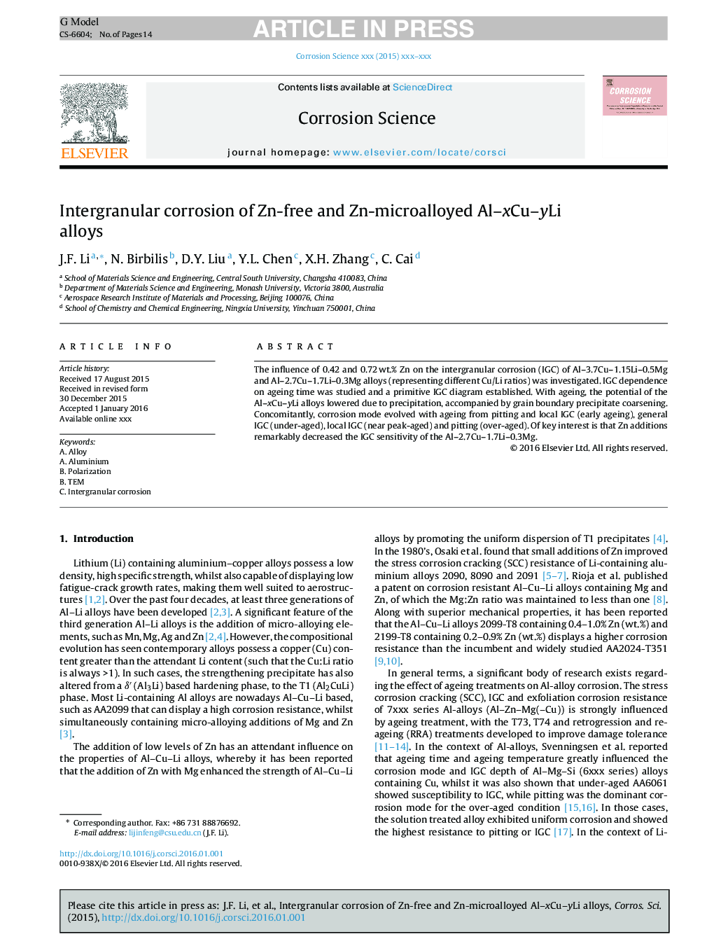 Intergranular corrosion of Zn-free and Zn-microalloyed Al-xCu-yLi alloys