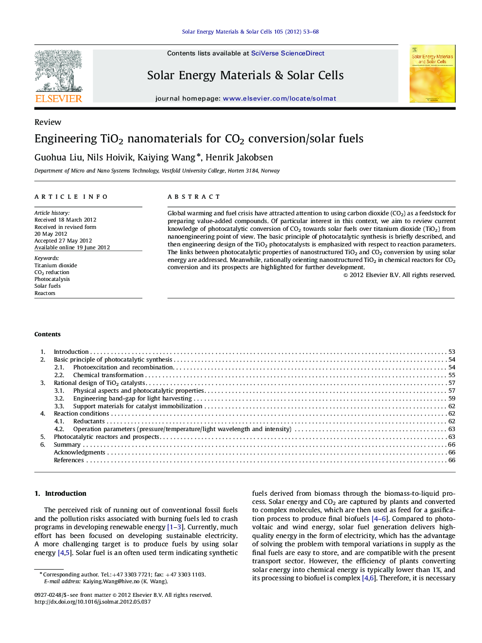 Engineering TiO2 nanomaterials for CO2 conversion/solar fuels