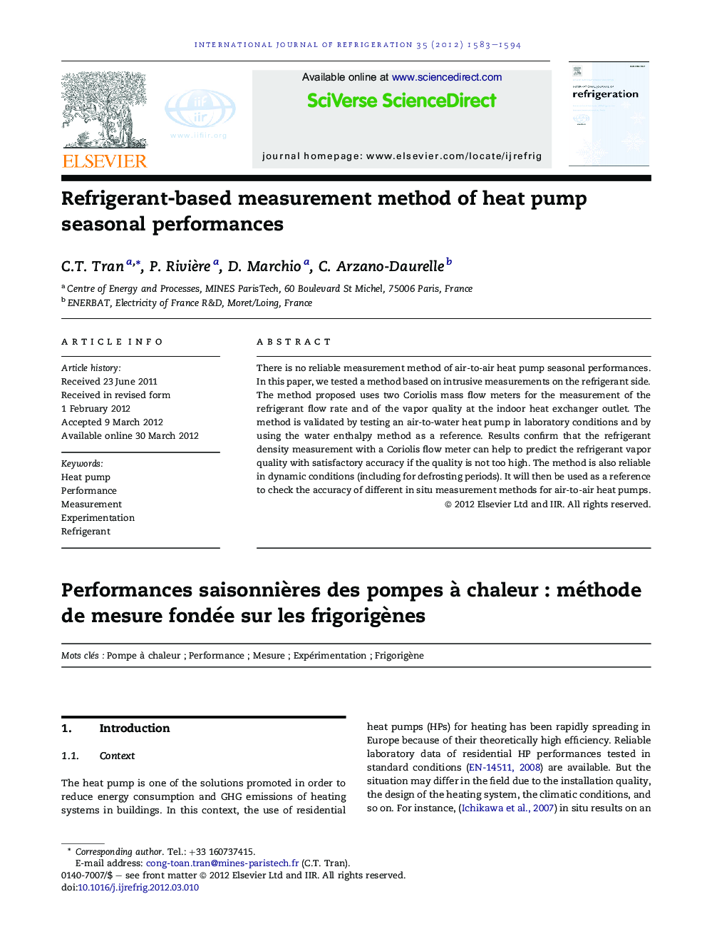 Refrigerant-based measurement method of heat pump seasonal performances