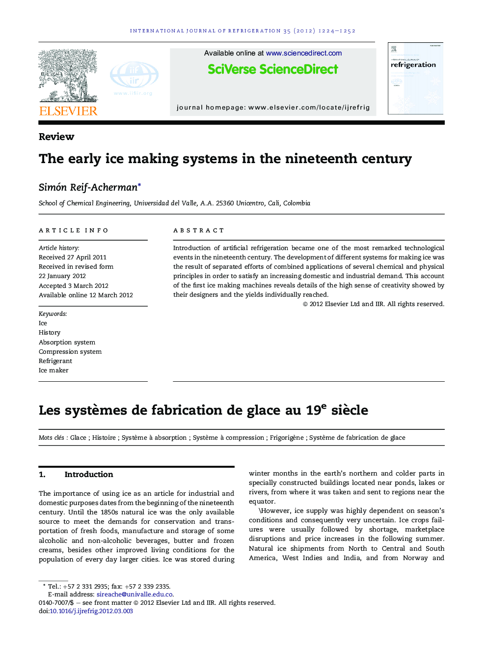 The early ice making systems in the nineteenth century