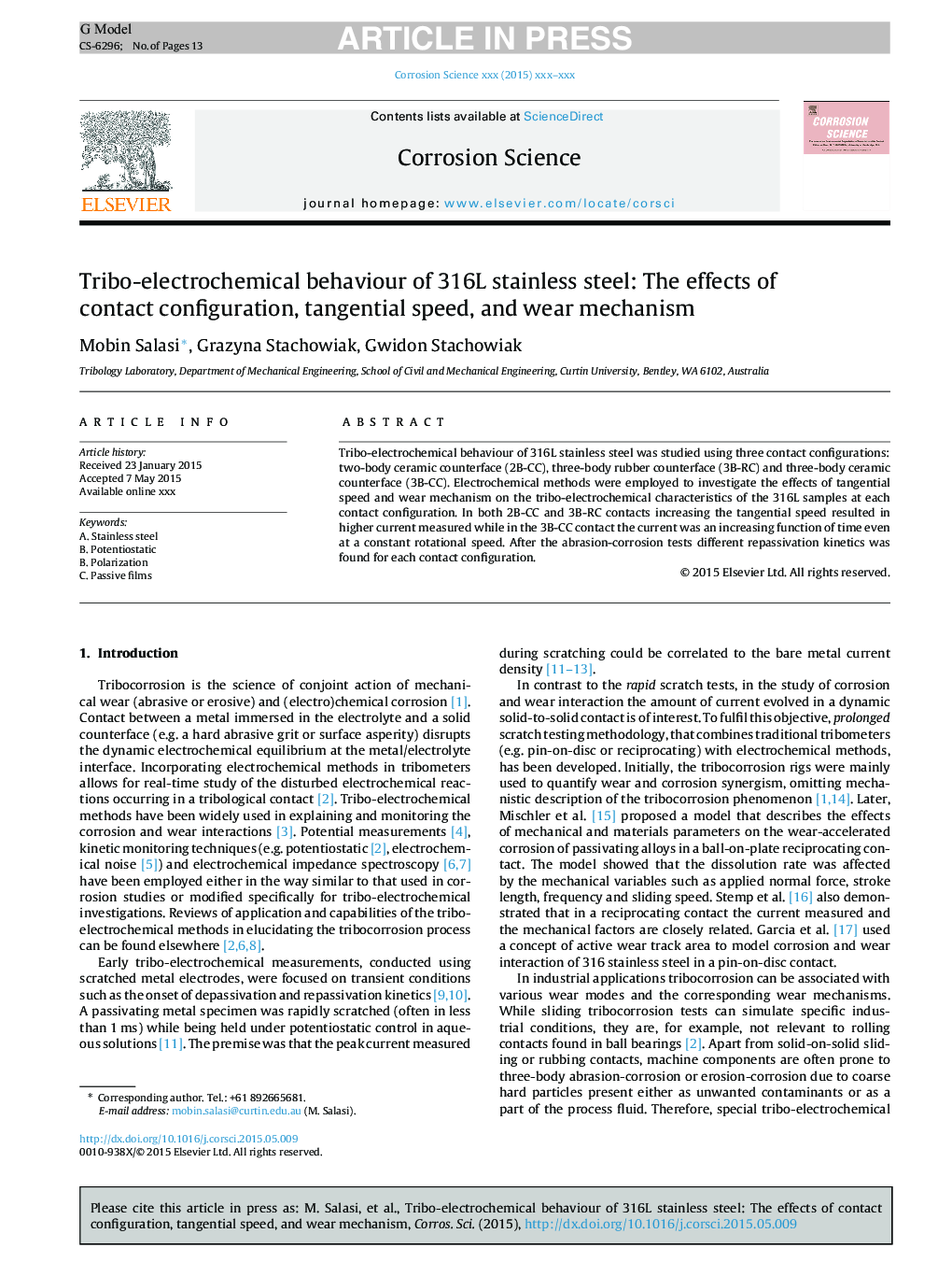 Tribo-electrochemical behaviour of 316L stainless steel: The effects of contact configuration, tangential speed, and wear mechanism