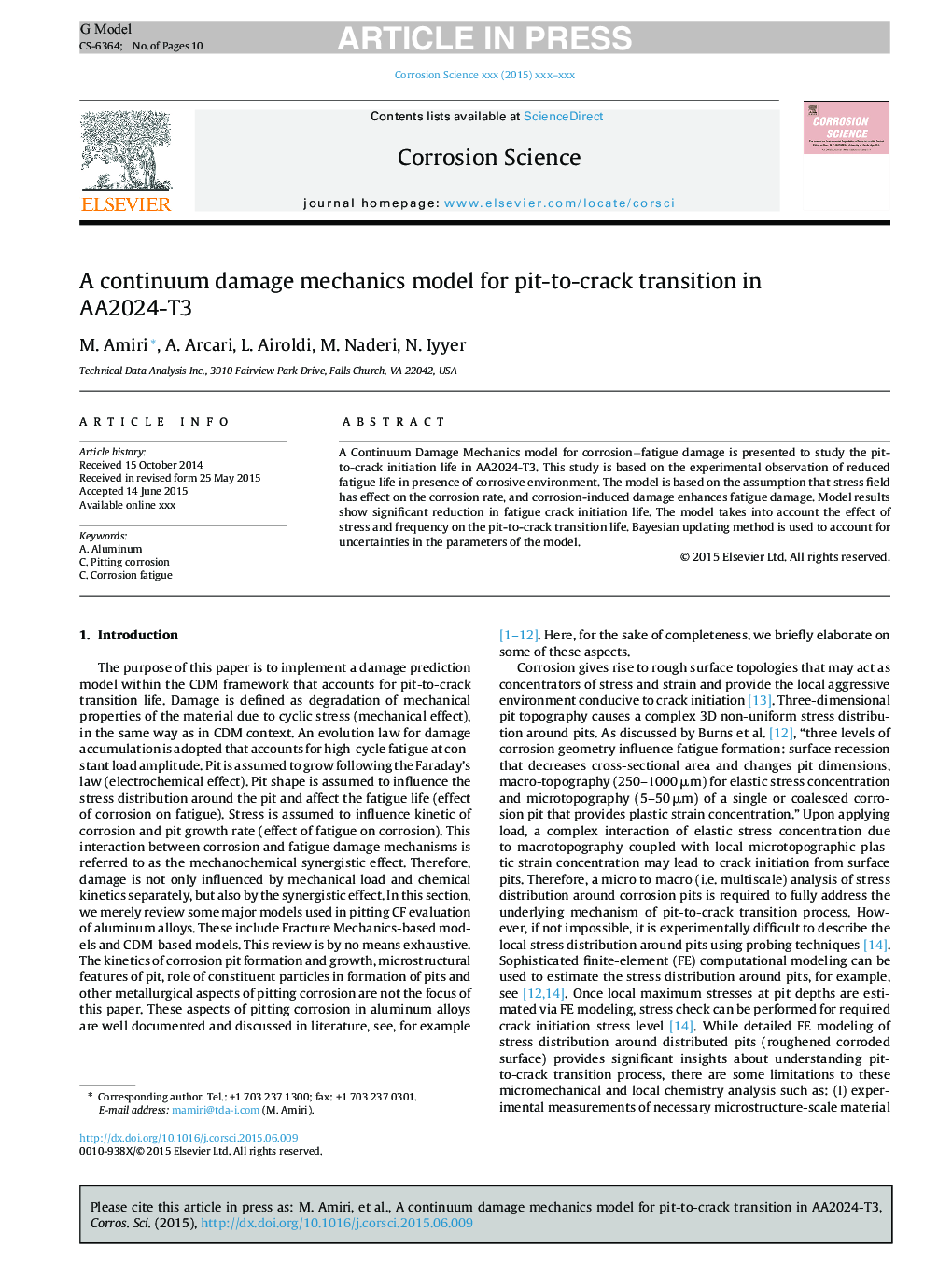 A continuum damage mechanics model for pit-to-crack transition in AA2024-T3