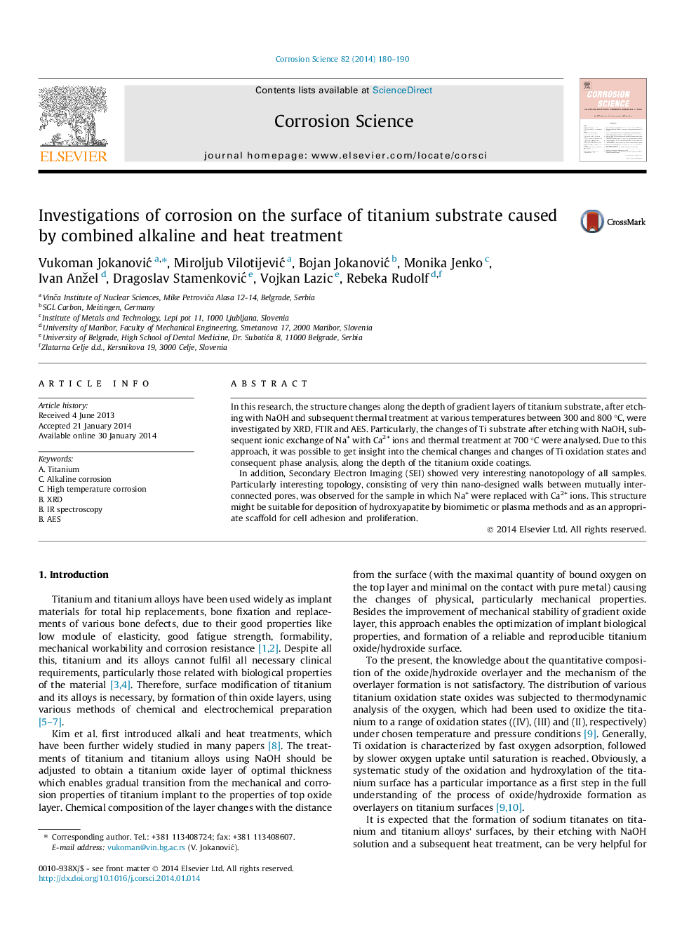 Investigations of corrosion on the surface of titanium substrate caused by combined alkaline and heat treatment