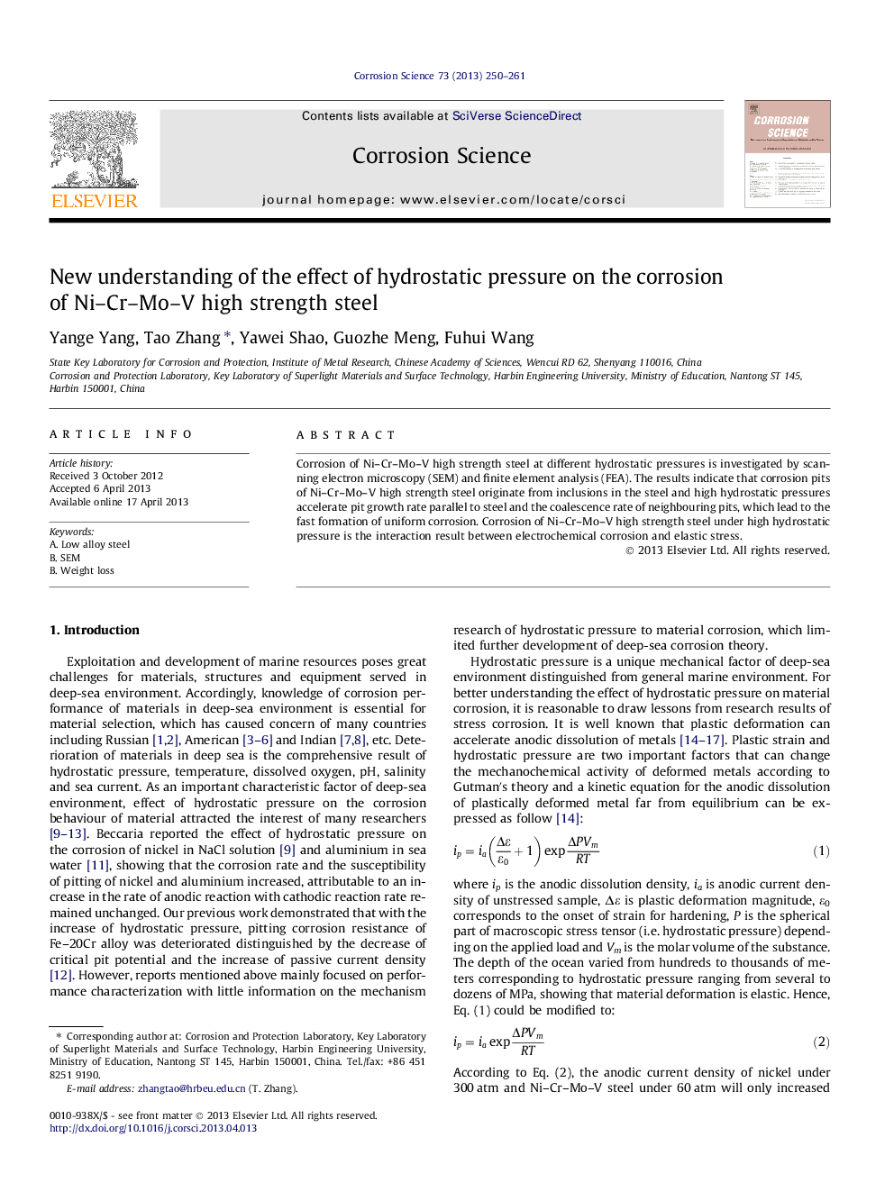 New understanding of the effect of hydrostatic pressure on the corrosion of Ni-Cr-Mo-V high strength steel