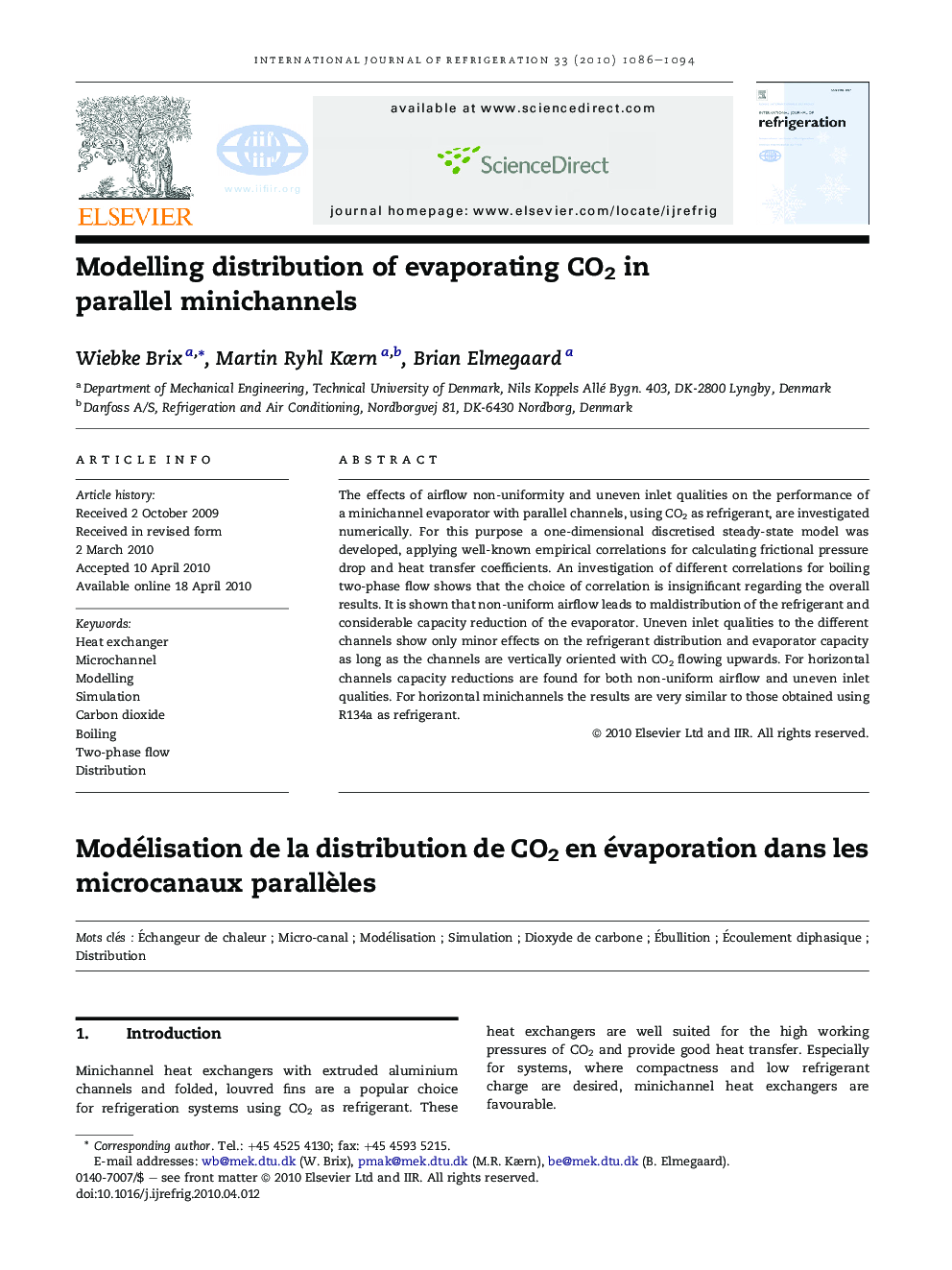 Modelling distribution of evaporating CO2 in parallel minichannels