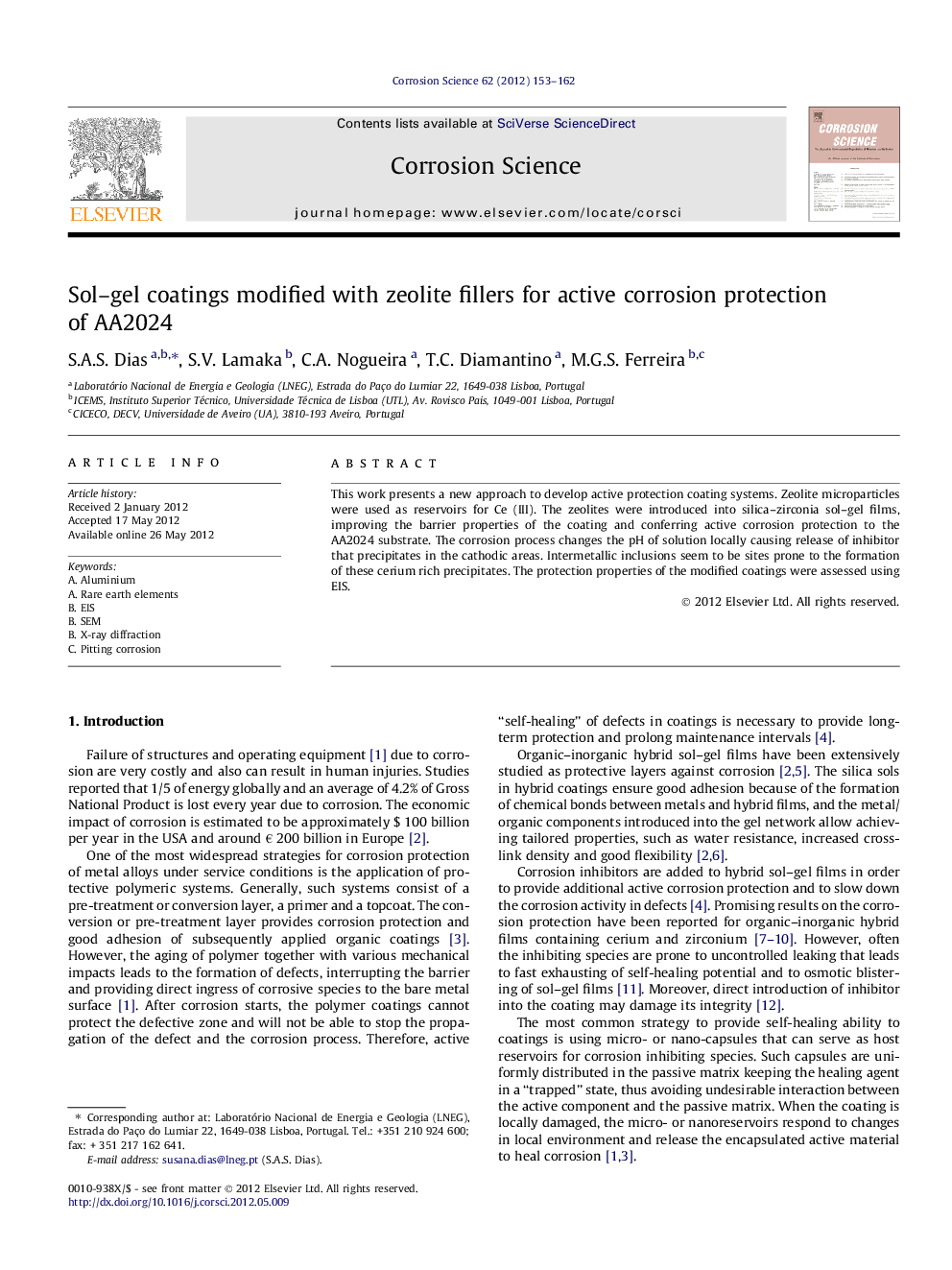 Sol-gel coatings modified with zeolite fillers for active corrosion protection of AA2024