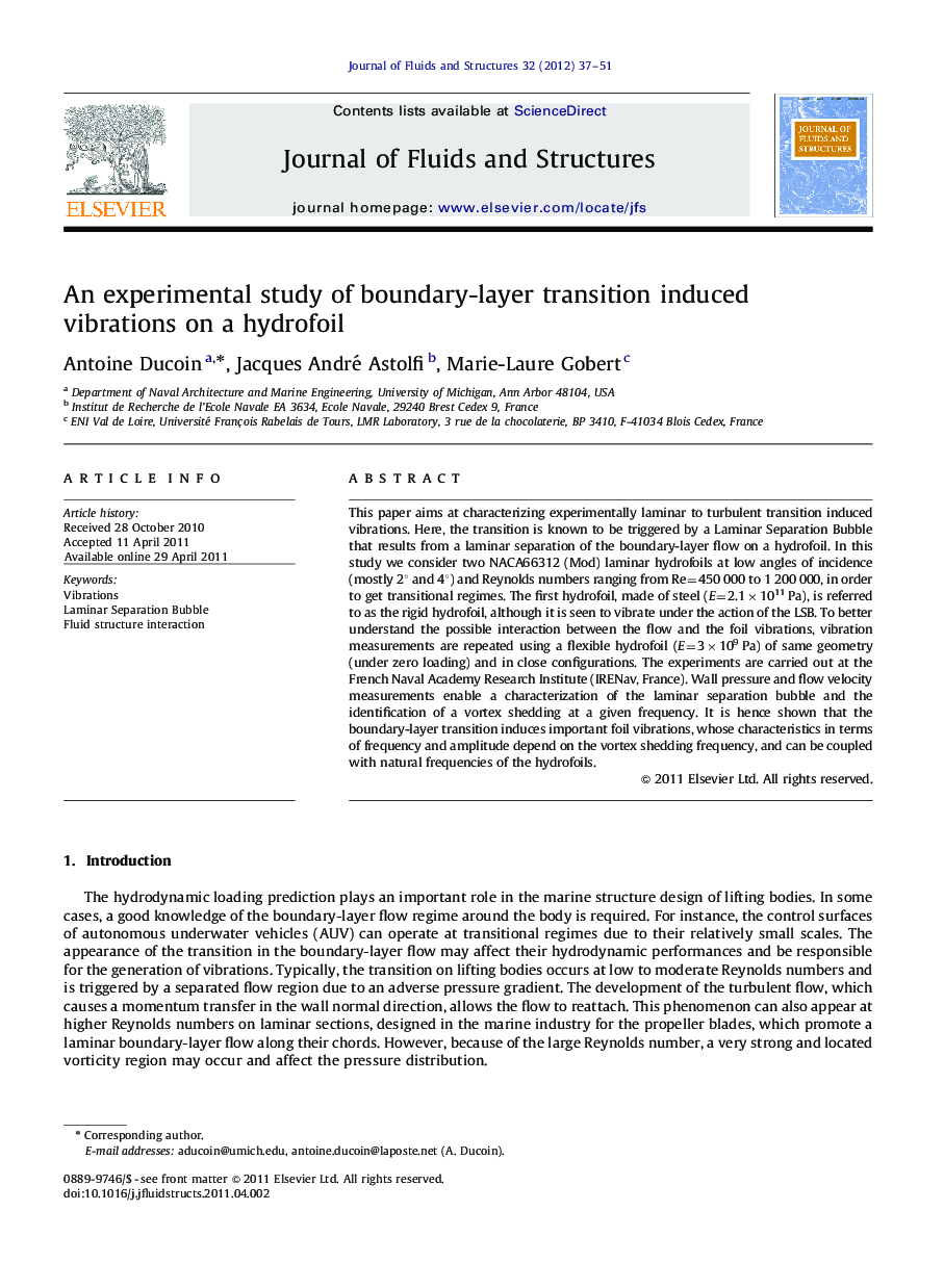 An experimental study of boundary-layer transition induced vibrations on a hydrofoil