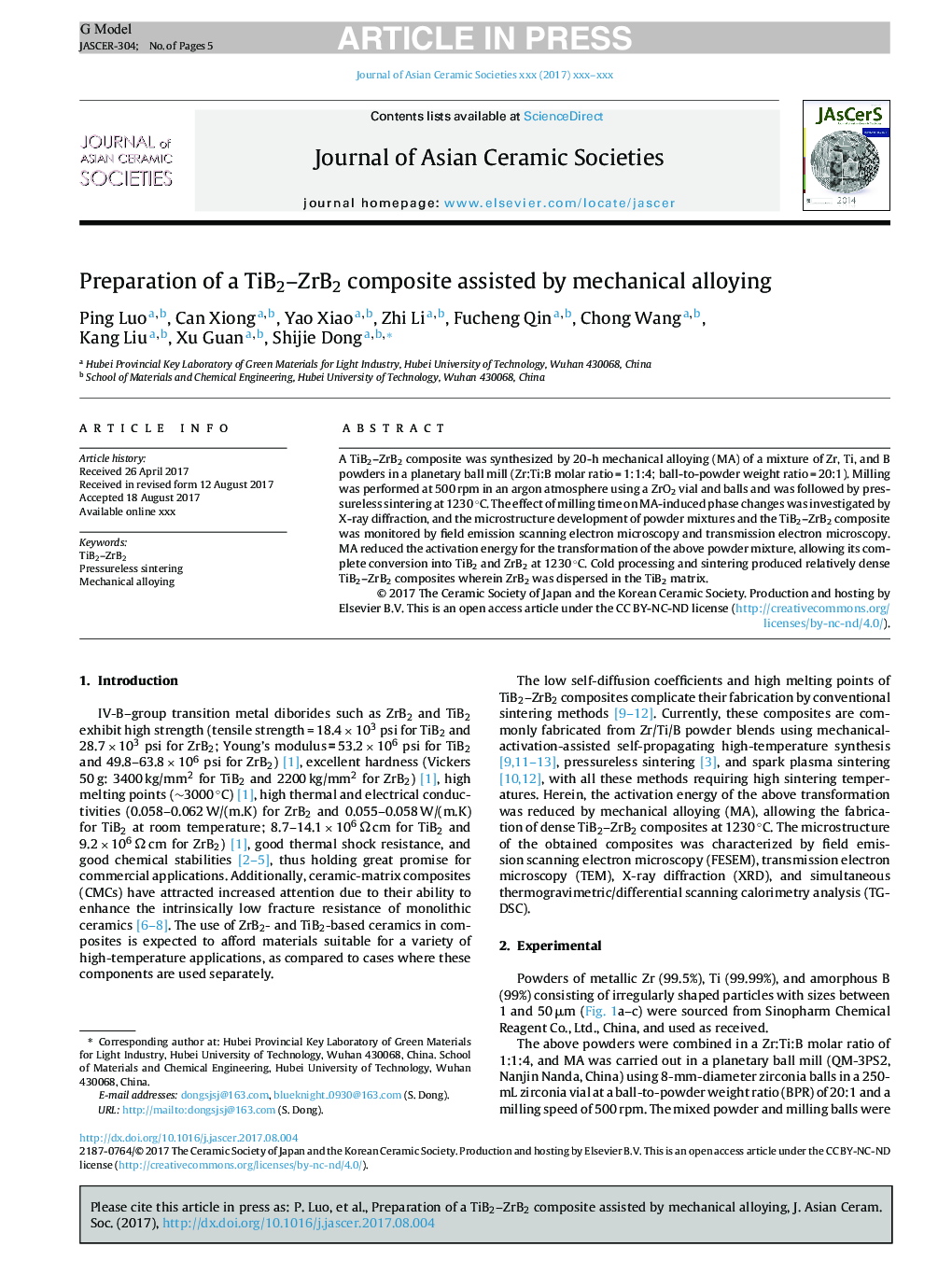 Preparation of a TiB2-ZrB2 composite assisted by mechanical alloying