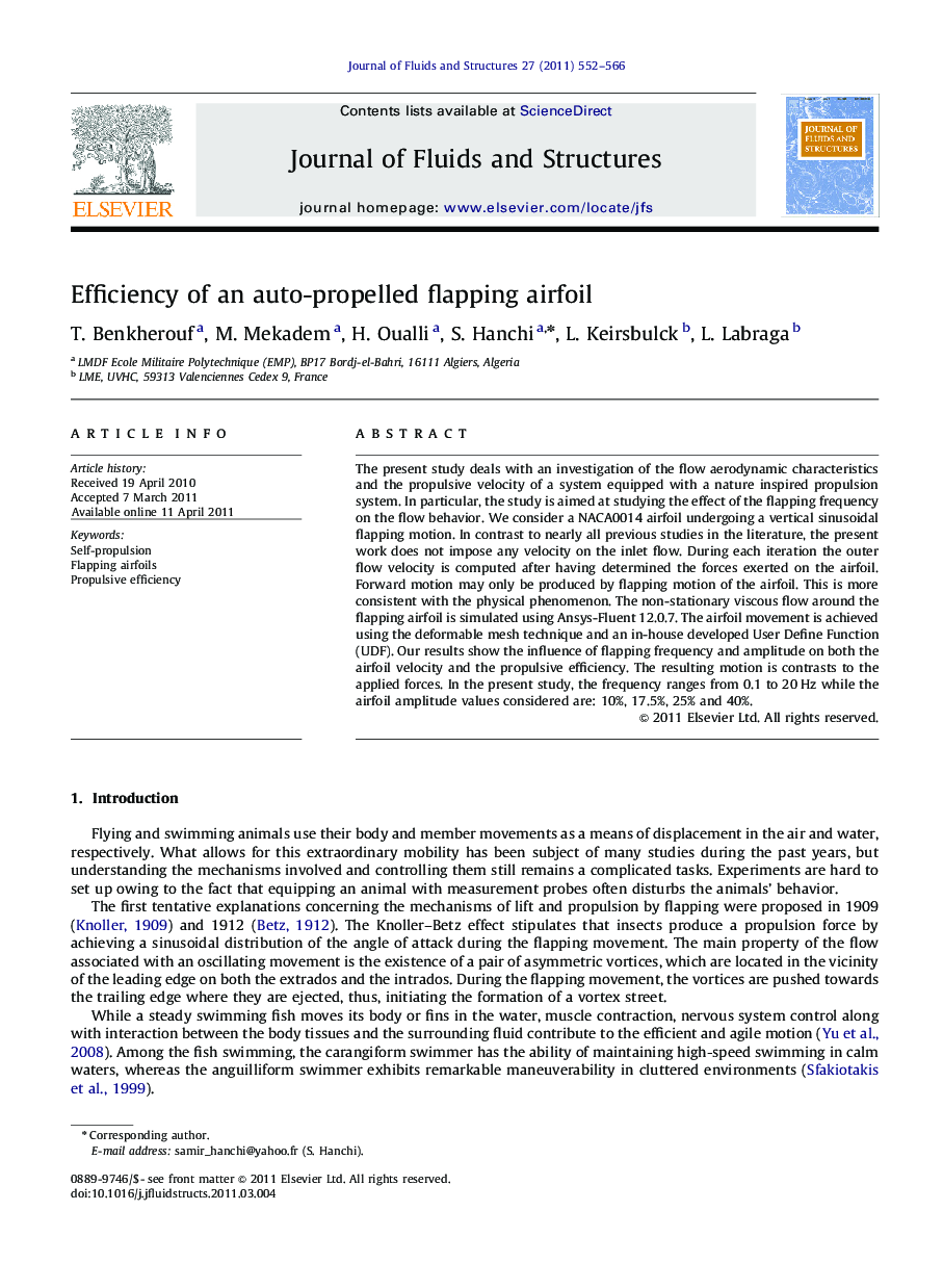 Efficiency of an auto-propelled flapping airfoil