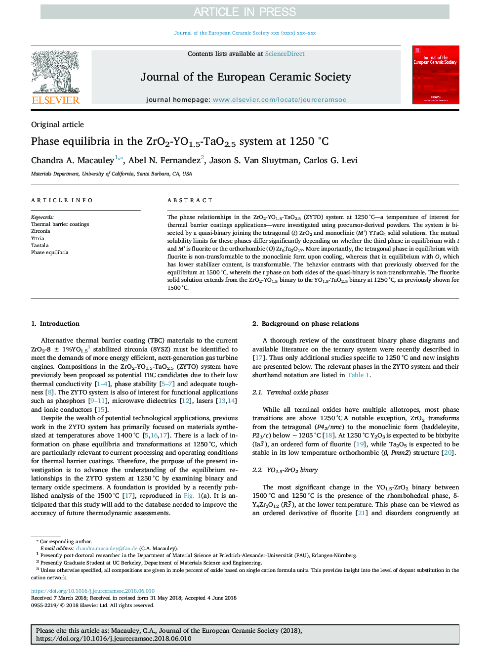 Phase equilibria in the ZrO2-YO1.5-TaO2.5 system at 1250 Â°C