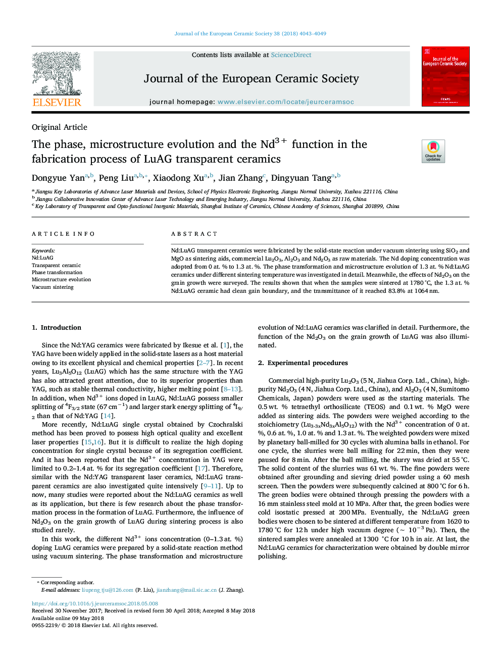 The phase, microstructure evolution and the Nd3+ function in the fabrication process of LuAG transparent ceramics