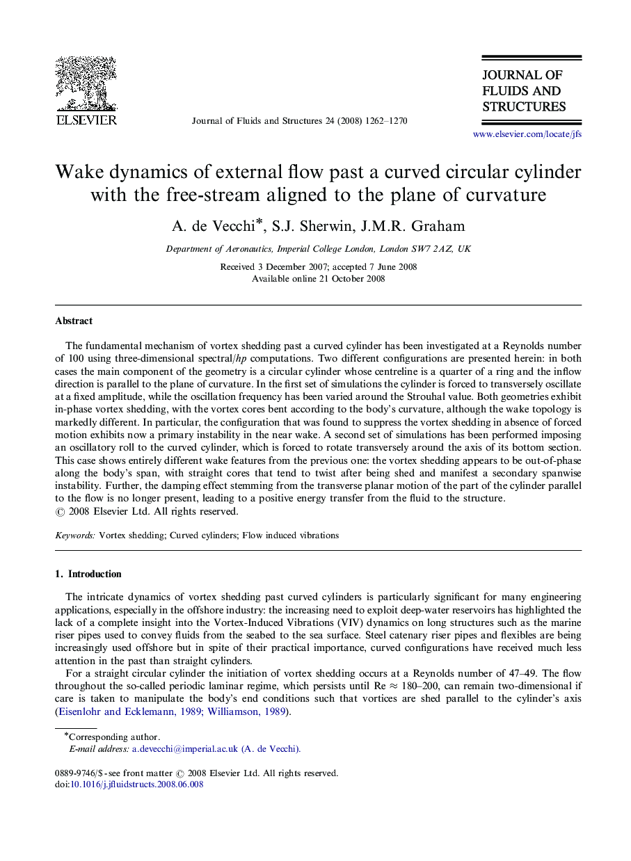 Wake dynamics of external flow past a curved circular cylinder with the free-stream aligned to the plane of curvature