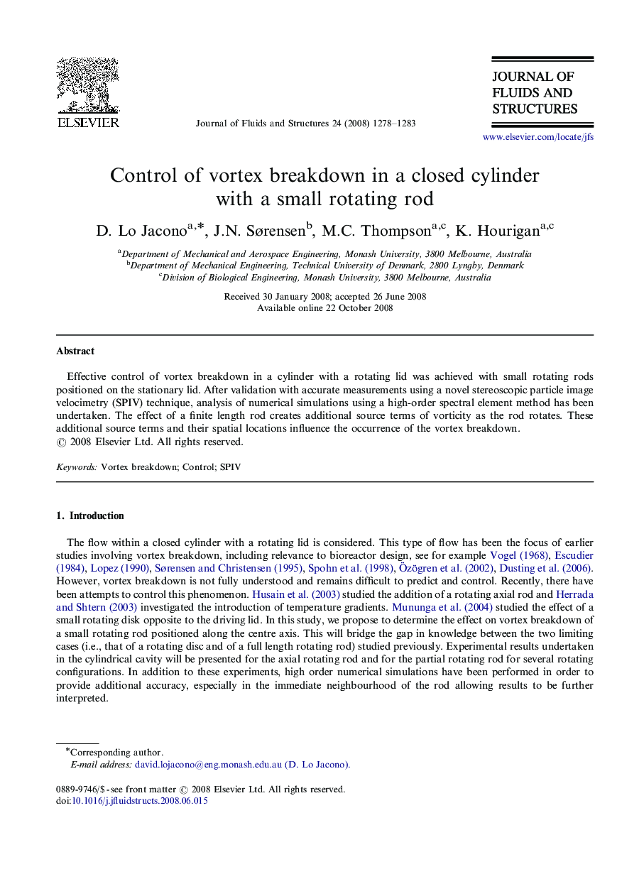 Control of vortex breakdown in a closed cylinder with a small rotating rod