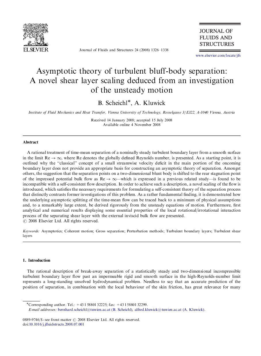 Asymptotic theory of turbulent bluff-body separation: A novel shear layer scaling deduced from an investigation of the unsteady motion