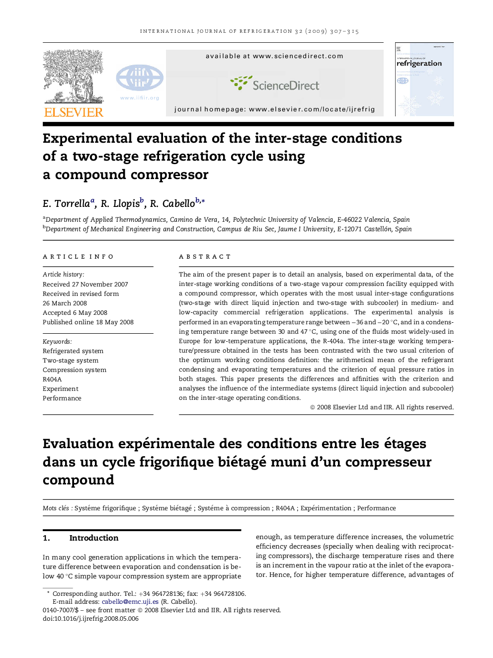 Experimental evaluation of the inter-stage conditions of a two-stage refrigeration cycle using a compound compressor