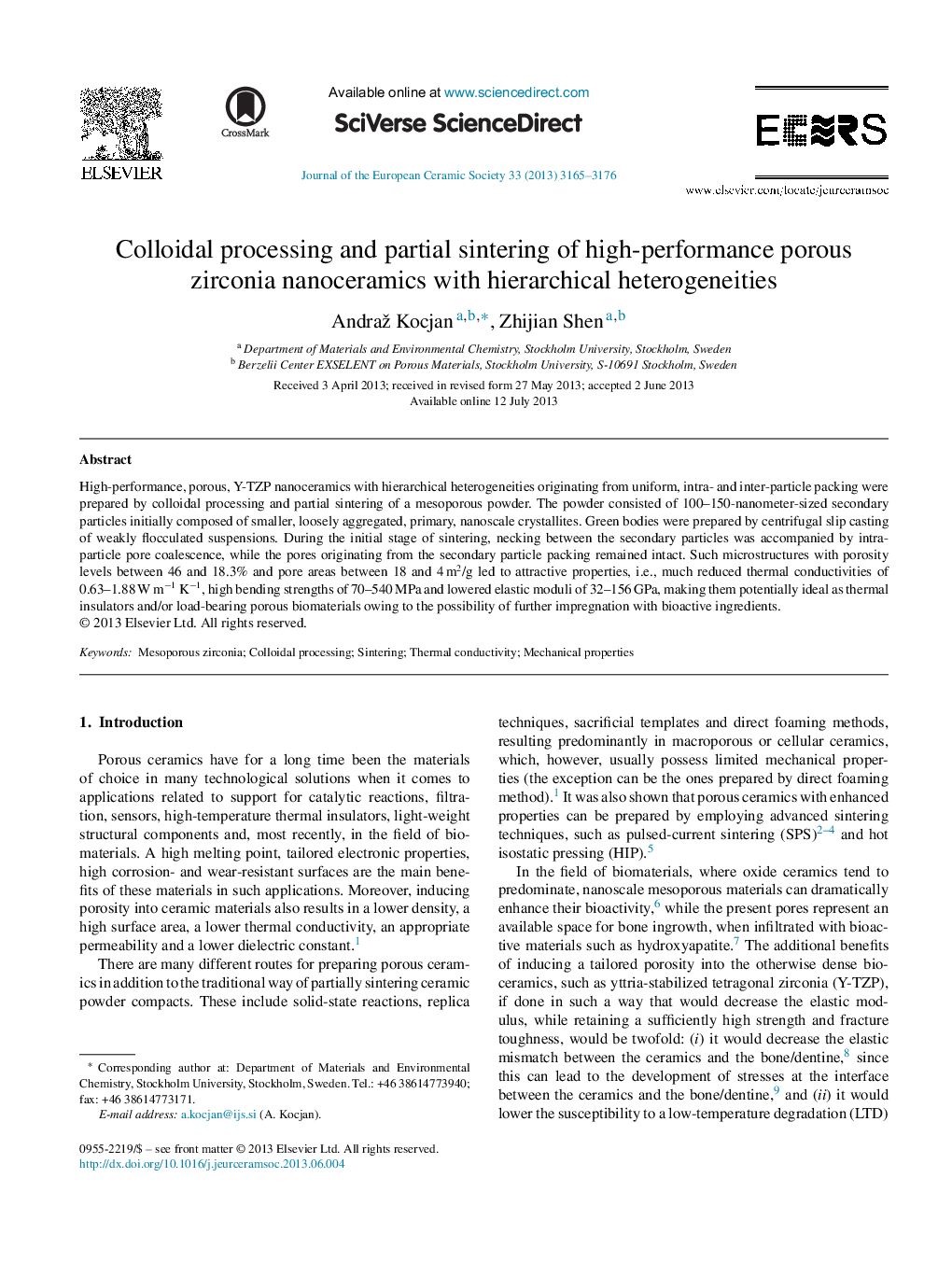 پردازش کلوئیدی و نانوکرهامیک متخلخل متشکل از زیرکونیا متخلخل با ناهمسانگی سلسله مراتبی 