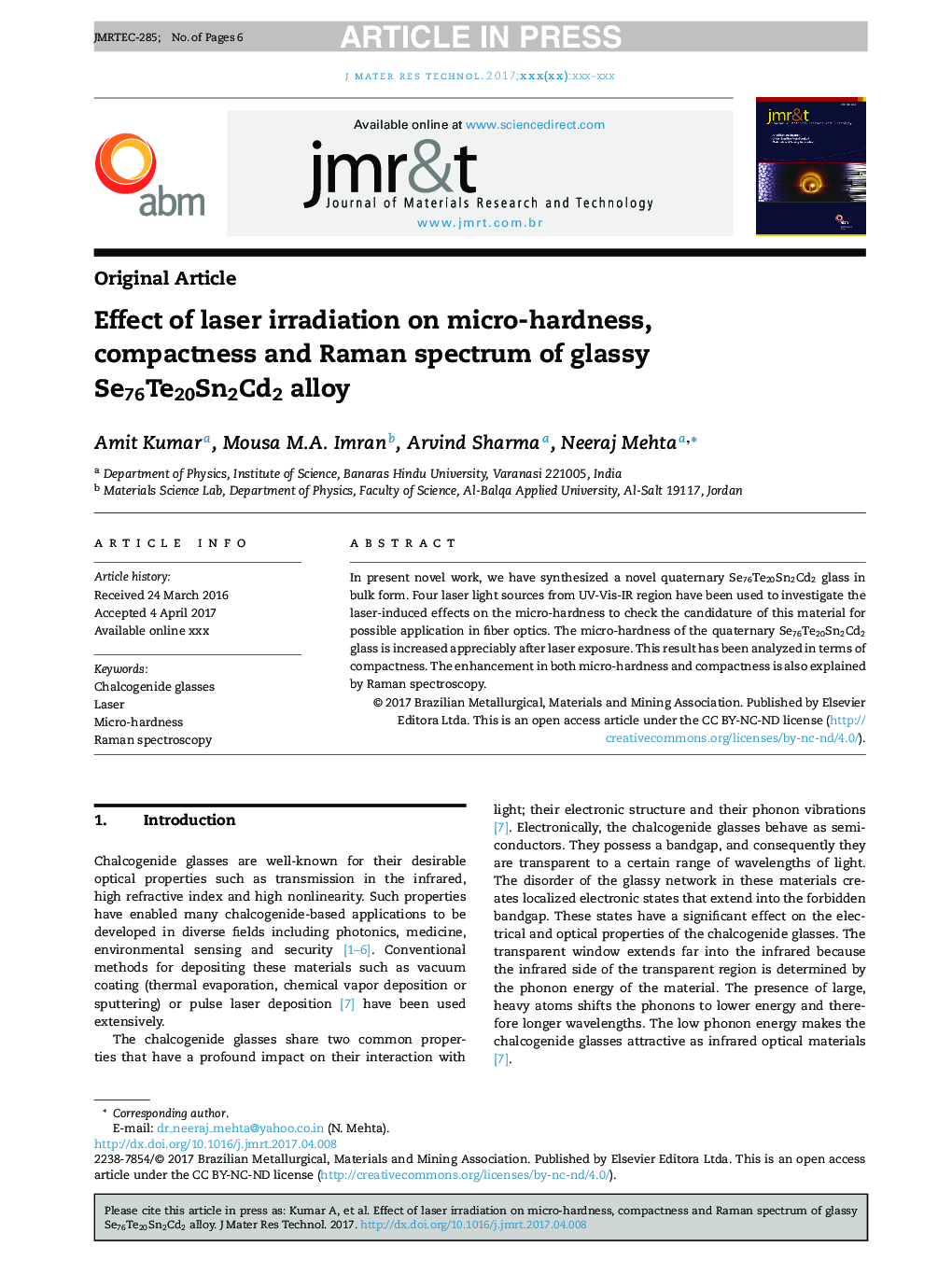 Effect of laser irradiation on micro-hardness, compactness and Raman spectrum of glassy Se76Te20Sn2Cd2 alloy