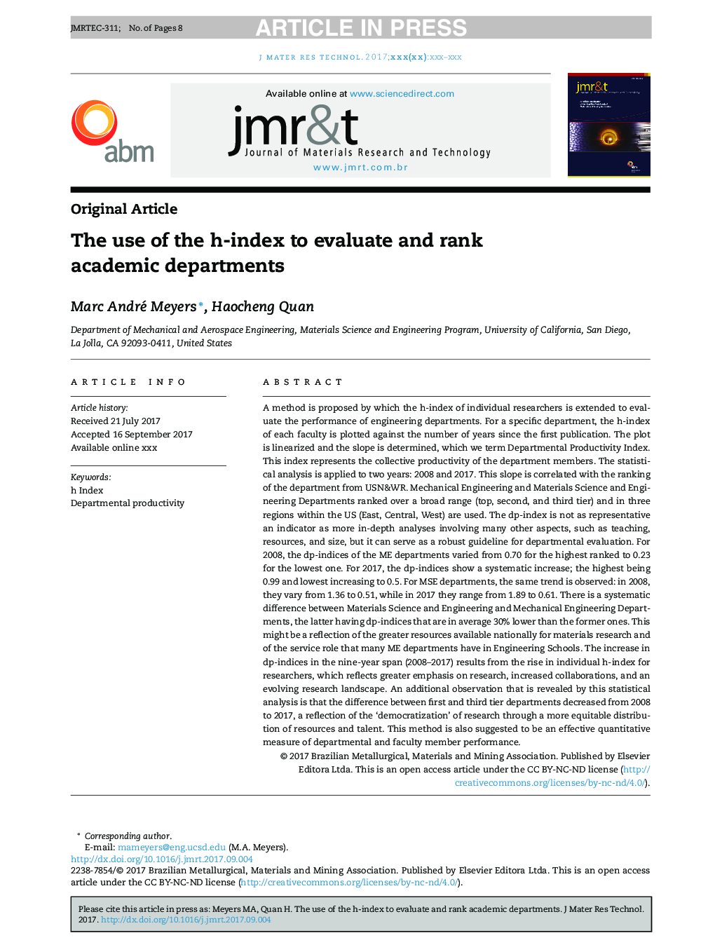 The use of the h-index to evaluate and rank academic departments