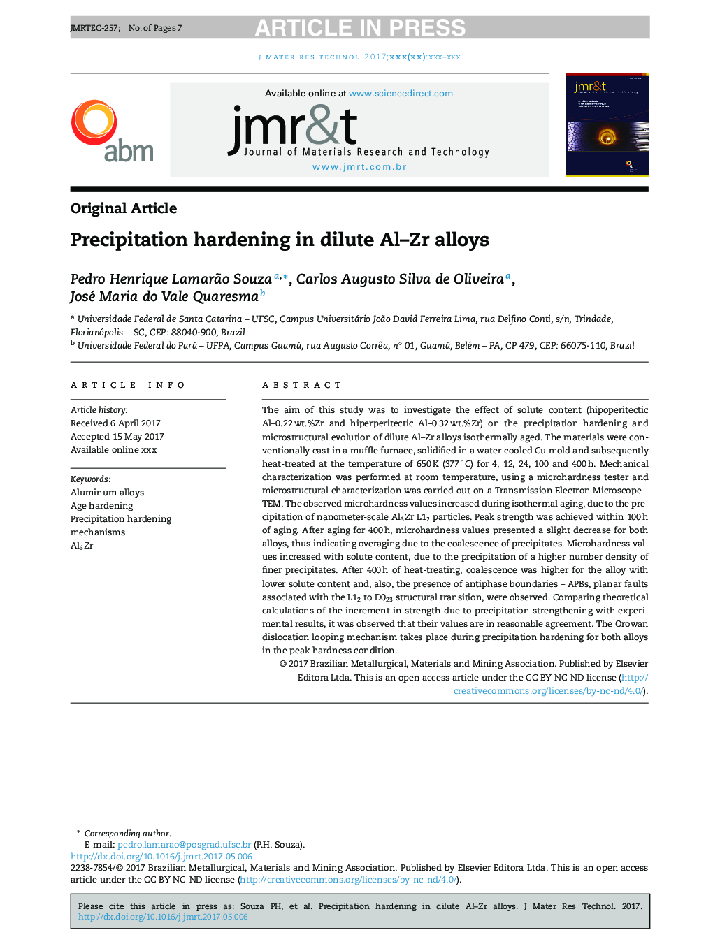 Precipitation hardening in dilute Al-Zr alloys