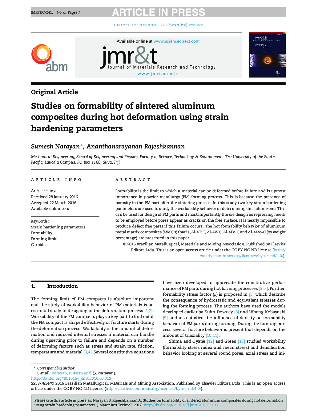 Studies on formability of sintered aluminum composites during hot deformation using strain hardening parameters