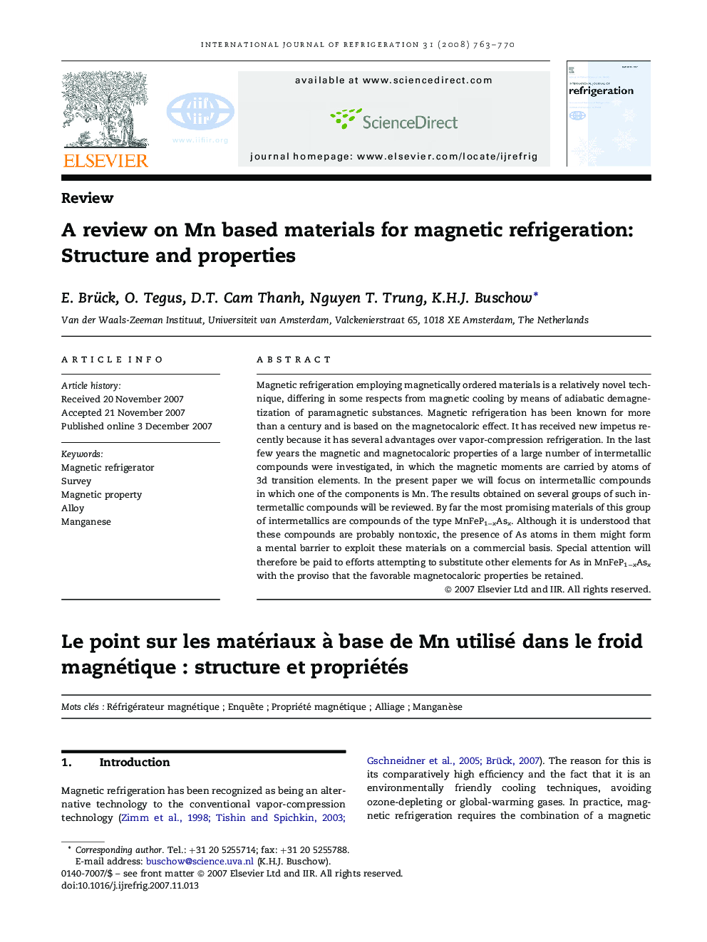 A review on Mn based materials for magnetic refrigeration: Structure and properties