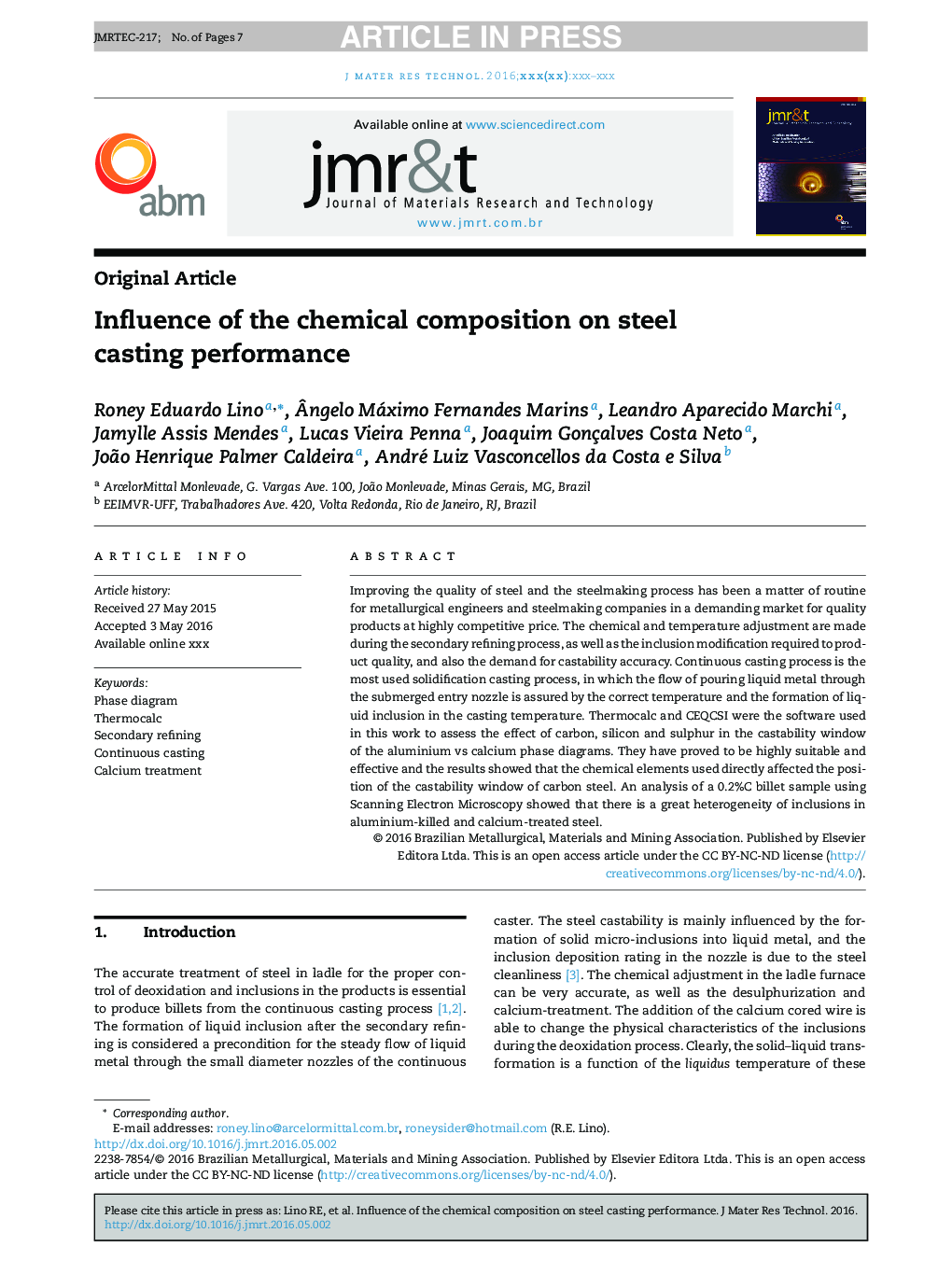 Influence of the chemical composition on steel casting performance