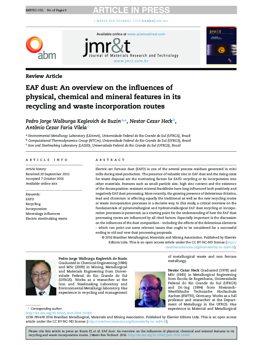 EAF dust: An overview on the influences of physical, chemical and mineral features in its recycling and waste incorporation routes