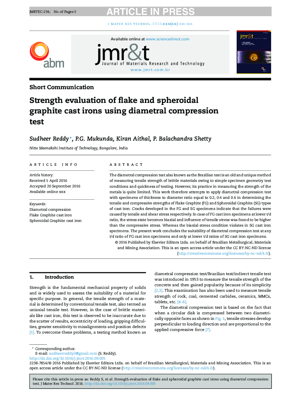 Strength evaluation of flake and spheroidal graphite cast irons using diametral compression test