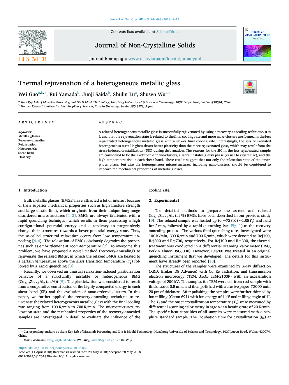 Thermal rejuvenation of a heterogeneous metallic glass