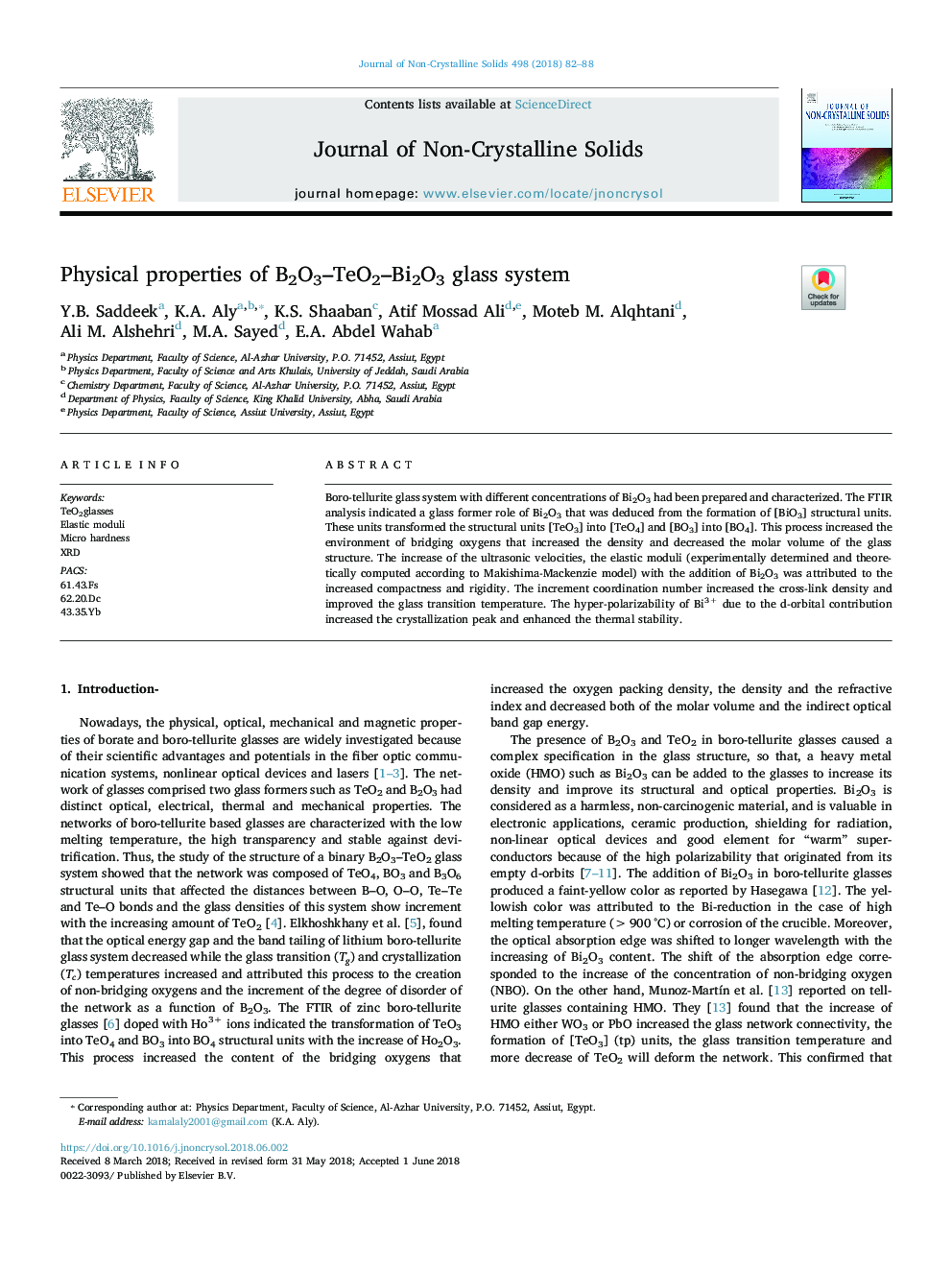 Physical properties of B2O3-TeO2-Bi2O3 glass system