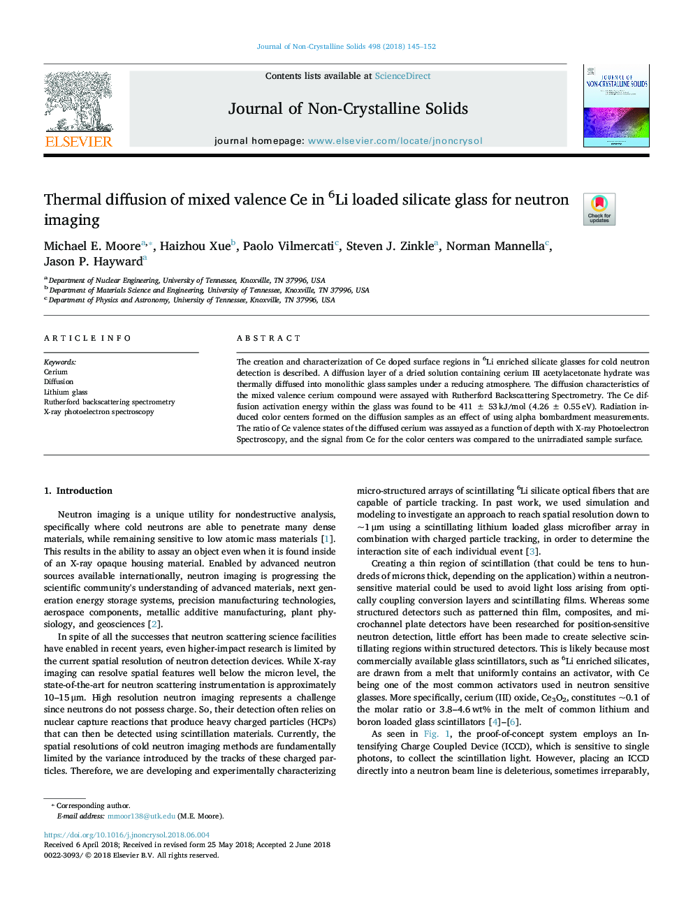 Thermal diffusion of mixed valence Ce in 6Li loaded silicate glass for neutron imaging