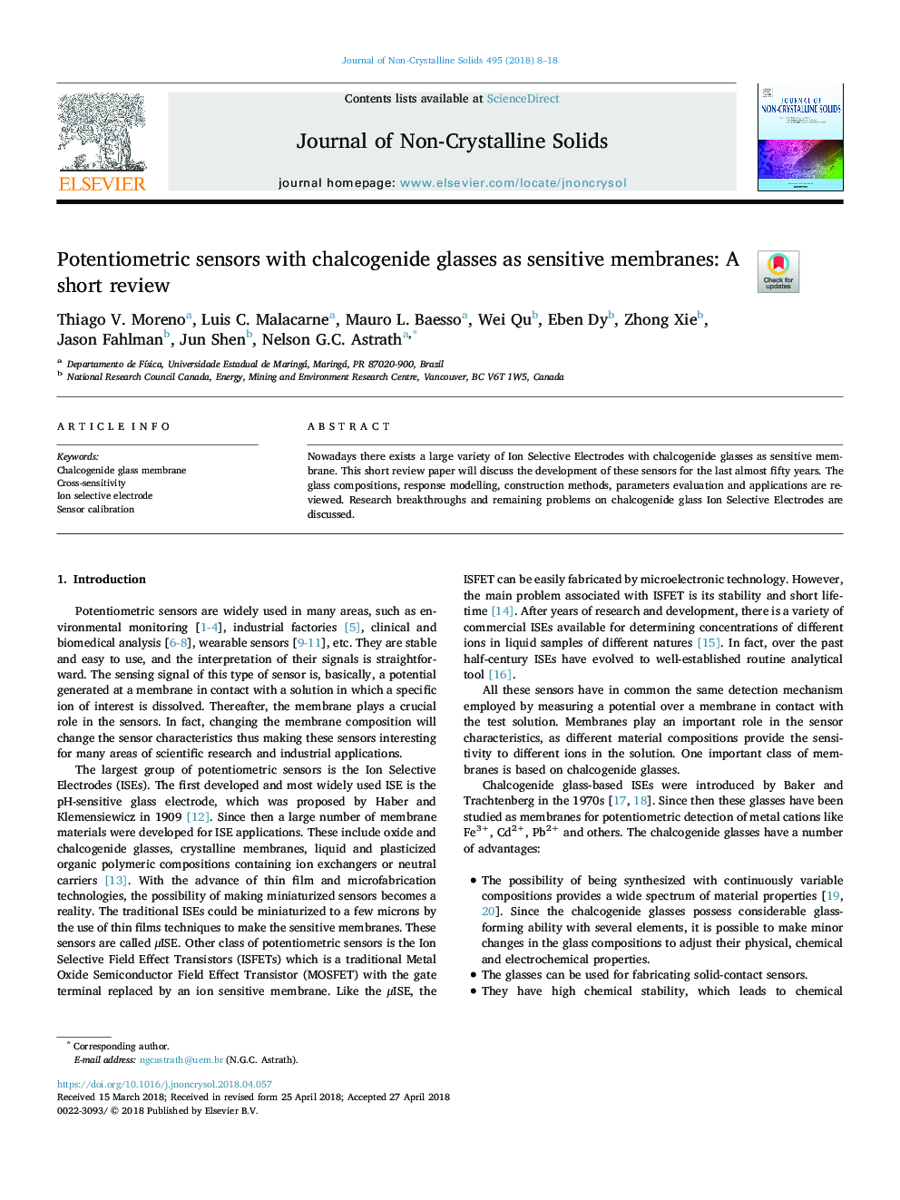 Potentiometric sensors with chalcogenide glasses as sensitive membranes: A short review