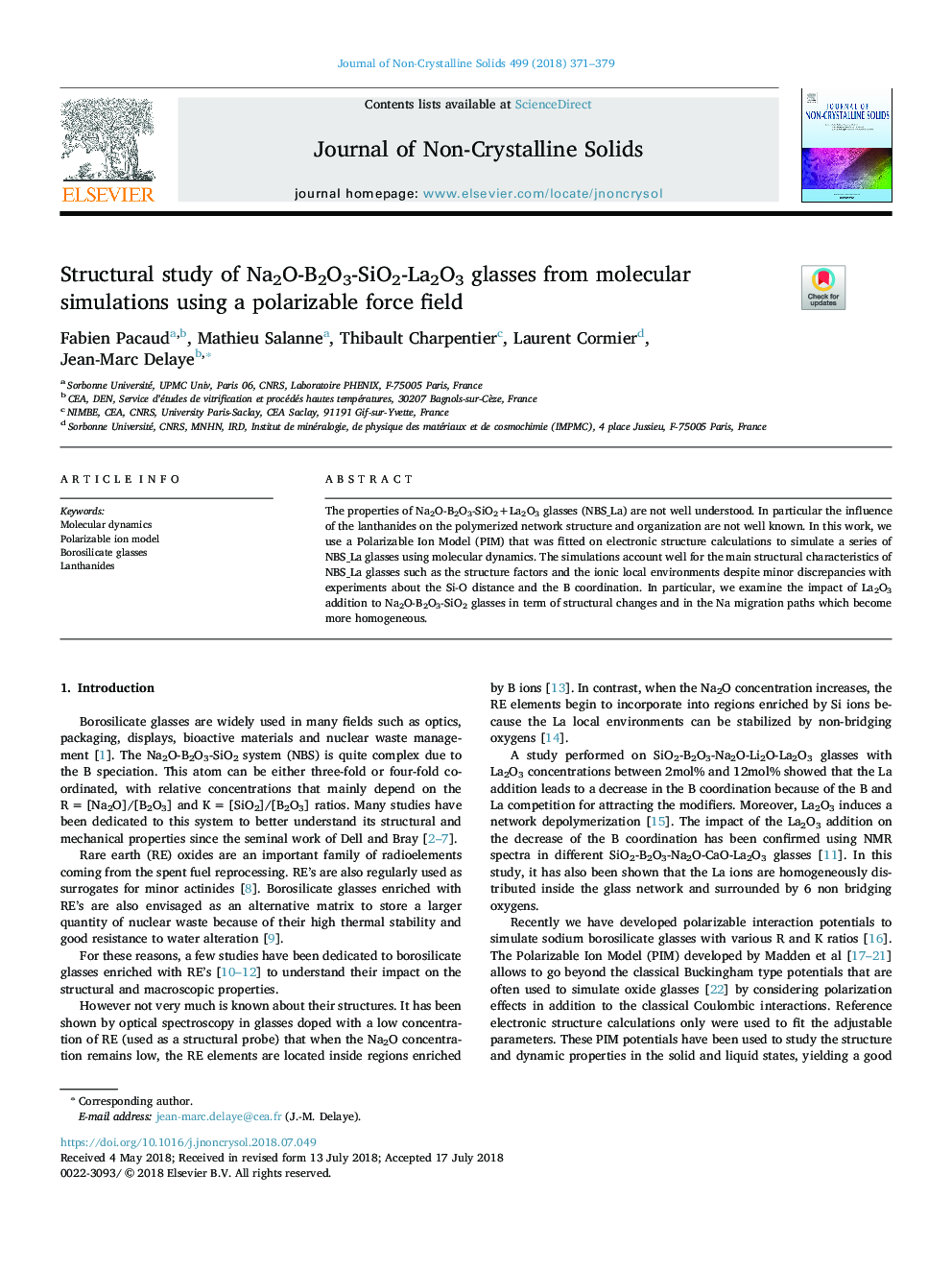 Structural study of Na2O-B2O3-SiO2-La2O3 glasses from molecular simulations using a polarizable force field