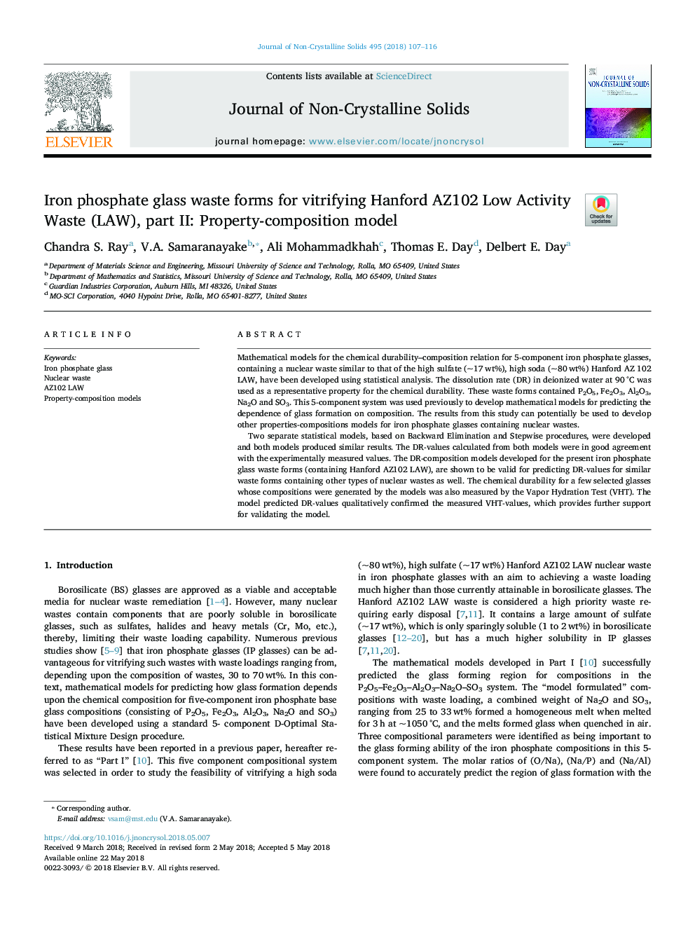 Iron phosphate glass waste forms for vitrifying Hanford AZ102 Low Activity Waste (LAW), part II: Property-composition model