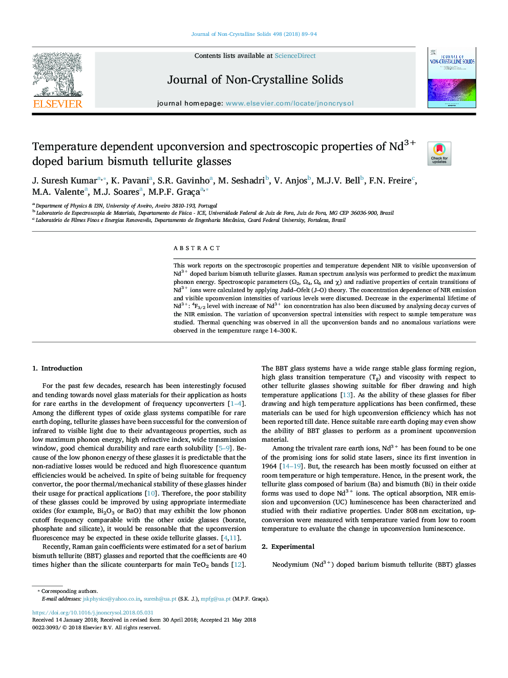 عکس صفحه اول مقاله: Temperature dependent upconversion and spectroscopic properties of Nd3+ doped barium bismuth tellurite glasses Temperature dependent upconversion and spectroscopic properties of Nd3+ doped barium bismuth tellurite glasses