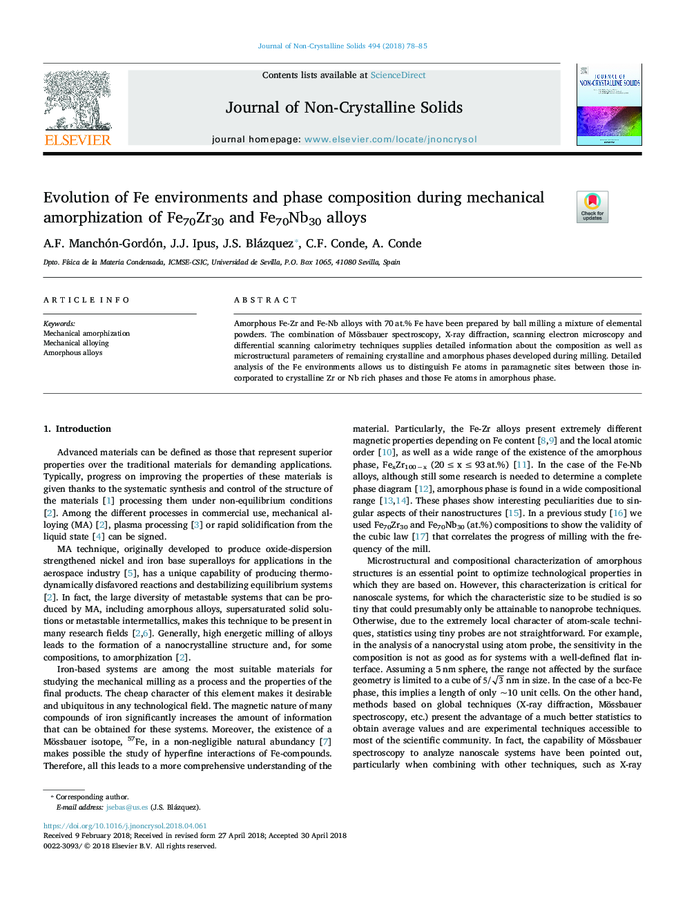 Evolution of Fe environments and phase composition during mechanical amorphization of Fe70Zr30 and Fe70Nb30 alloys