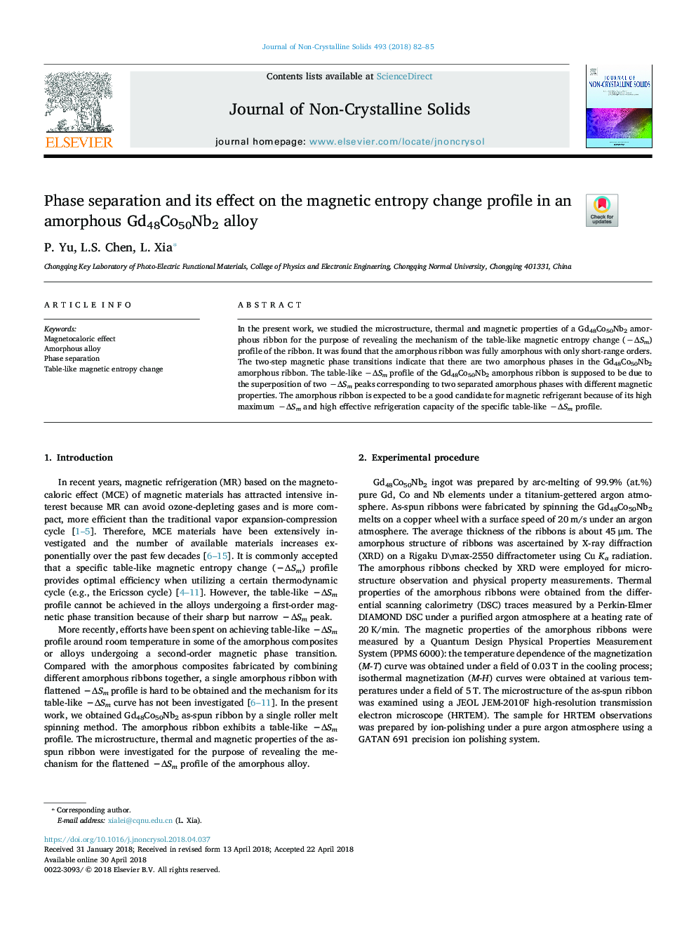 Phase separation and its effect on the magnetic entropy change profile in an amorphous Gd48Co50Nb2 alloy