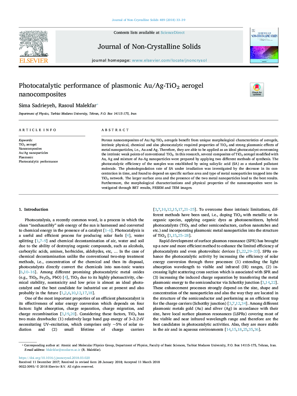 Photocatalytic performance of plasmonic Au/Ag-TiO2 aerogel nanocomposites