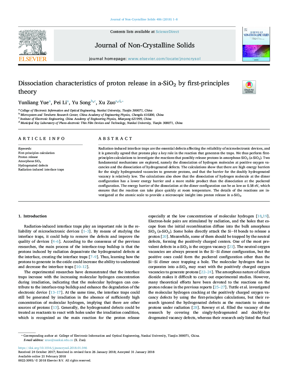 Dissociation characteristics of proton release in a-SiO2 by first-principles theory