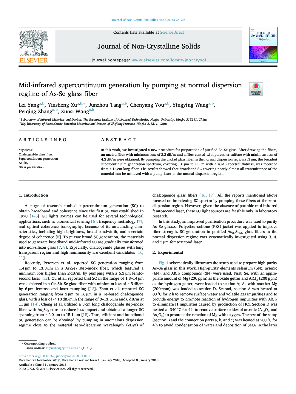 Mid-infrared supercontinuum generation by pumping at normal dispersion regime of As-Se glass fiber